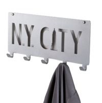 "NY City" wandmontierter 5 Haken Aufhänger - Silber