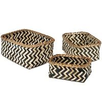Set mit 3 "Zebra" Bambus-Aufbewahrungskörben - Schwarz / Natur