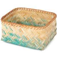 "Noumea" Großer Bambuskorb - Aquamarin/Braun