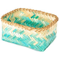 "Noumea" Medium Bambuskorb - Aquamarin/Braun