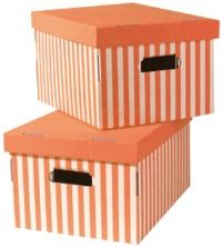 Set aus 2 gestreiften Karton-Aufbewahrungsboxen - Orange / Weiß