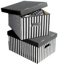 Set mit 2 gestreiften Karton Aufbewahrungsboxen - Schwarz/weiß
