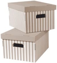 Set mit 2 gestreifte Karton Aufbewahrungsboxen - Taupe/weiß