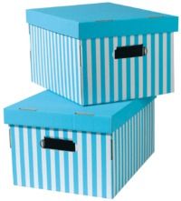 Set aus 2 gestreiften Karton-Aufbewahrungsboxen - Türkis / Weiß