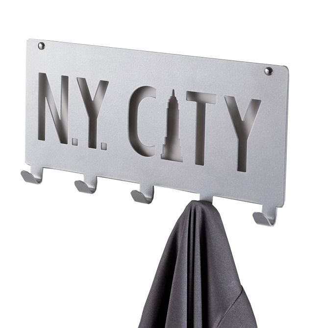 "NY City" wandmontierter 5 Haken Aufhänger - Silber 1 Compactor