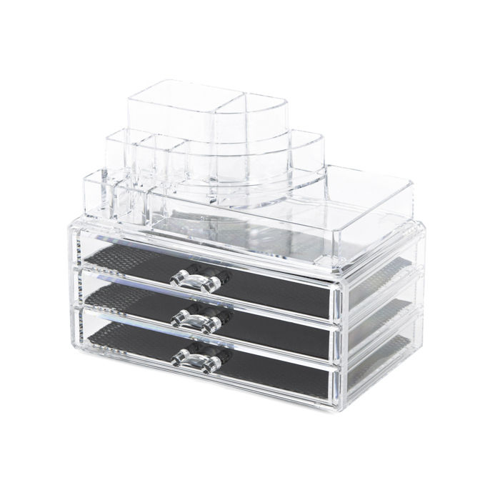 Großer Schmuck und Make-up Organizer mit 3 Schubläden - Transparent 1 Compactor