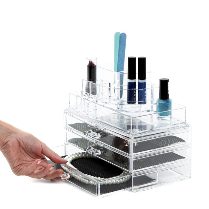 Großer Schmuck und Make-up Organizer mit 3 Schubläden - Transparent 6 Compactor