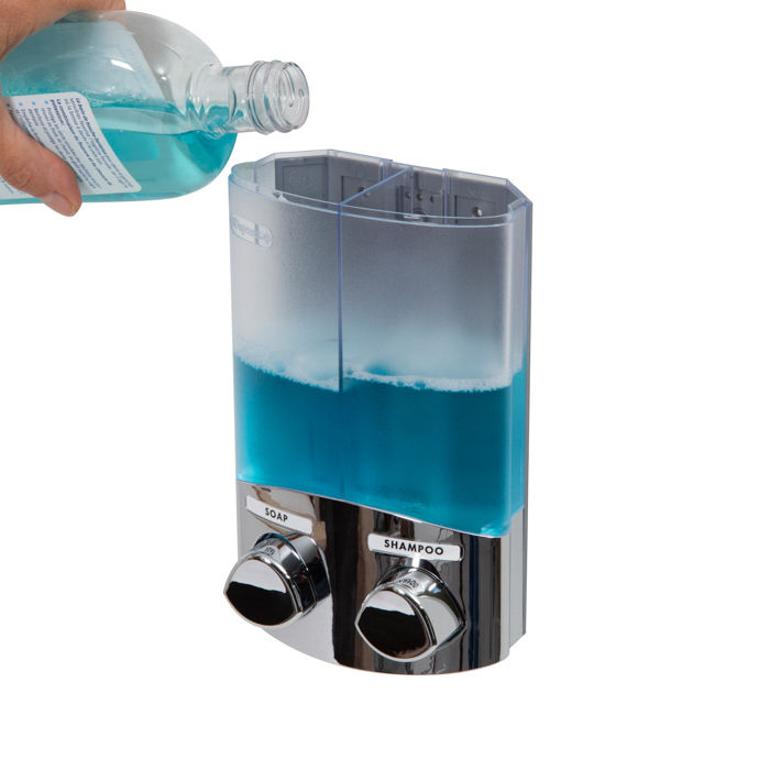 Selbstklebender Doppelter 2 x 310ml Seife/Shampoo-Spender - Chrom 5 Compactor