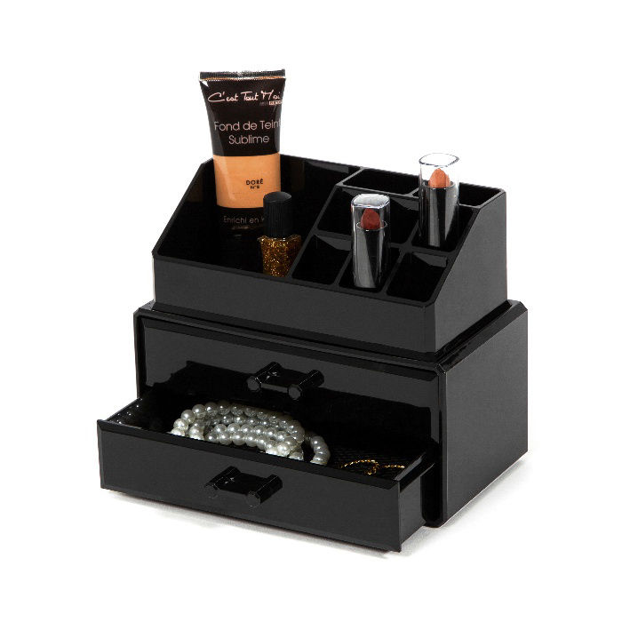 Schmuck- und Make-up-Organizer mit 2 Schubladen - Schwarz 7 Compactor
