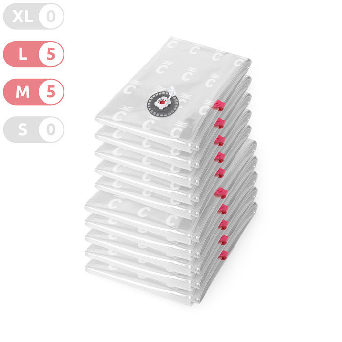 "Aspispace" Set aus 10 mittleren und großen platzsparenden Vakuum-Aufbewahrungsbeuteln - 5 mittlere  1 Compactor