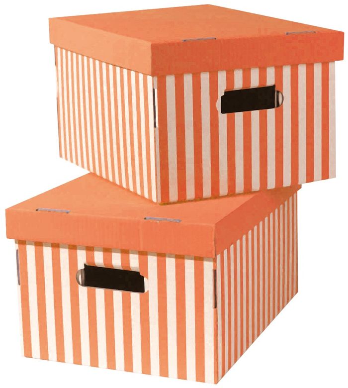 Set aus 2 gestreiften Karton-Aufbewahrungsboxen - Orange / Weiß 1 Compactor