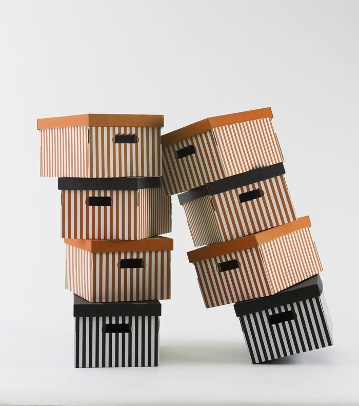 Set aus 2 gestreiften Karton-Aufbewahrungsboxen - Orange / Weiß 3 Compactor