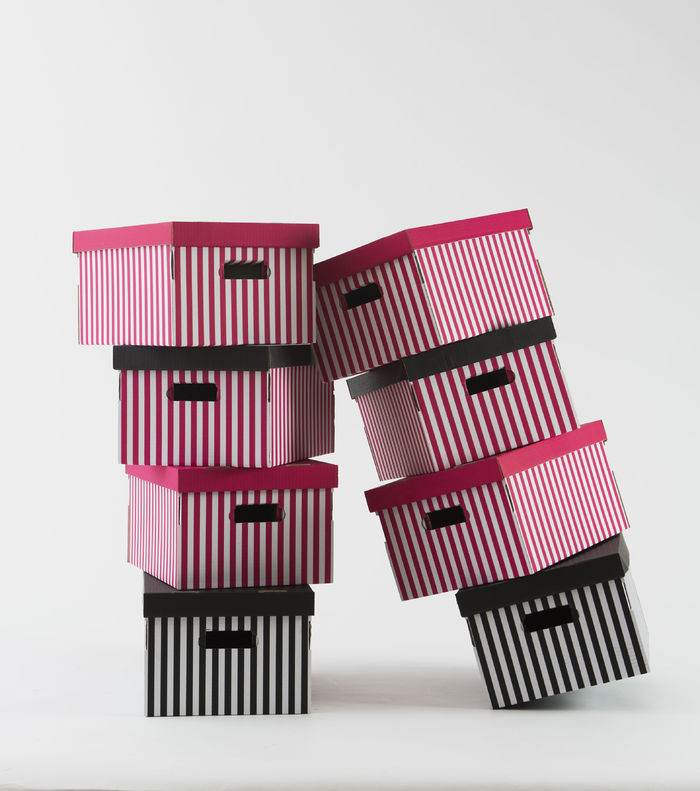 Set mit 2 gestreiften Karton Aufbewahrungsboxen - Schwarz/weiß 2 Compactor