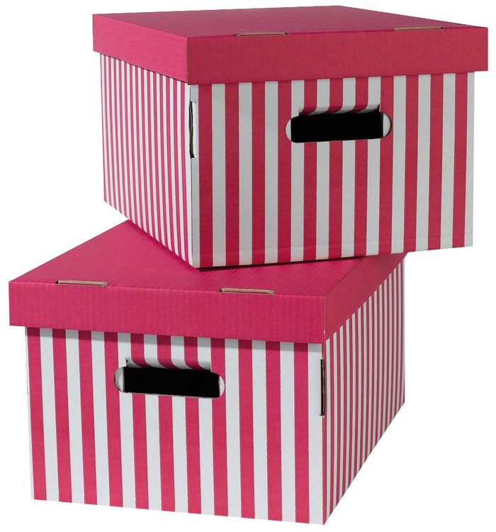 Set aus 2 gestreiften Karton Aufbewahrungsboxen - Pink/weiß 1 Compactor