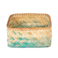 "Noumea" Großer Bambuskorb - Aquamarin/Braun